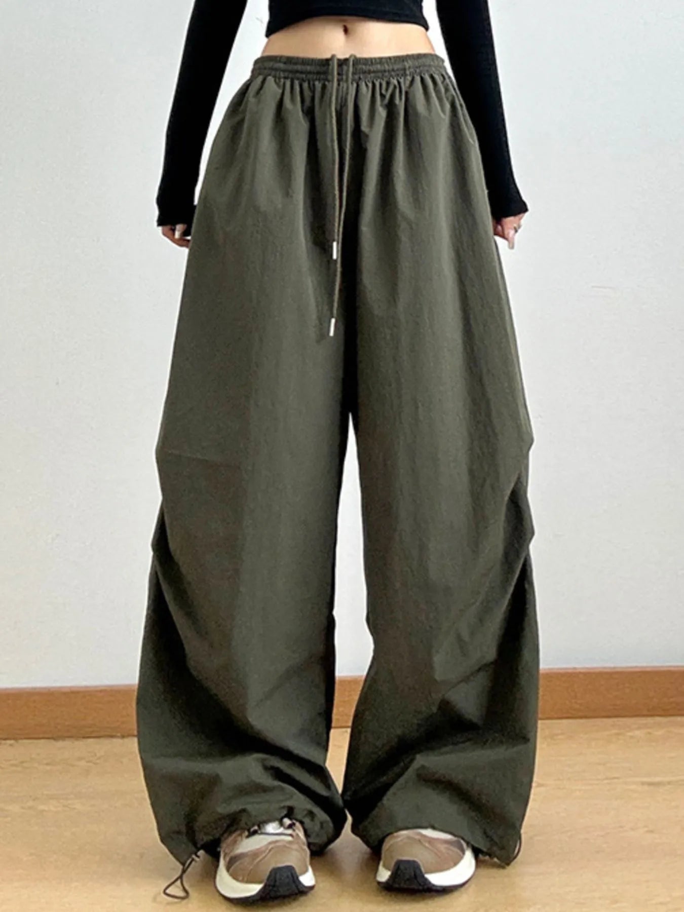 Drawstring Wide Leg Cargo Pants 