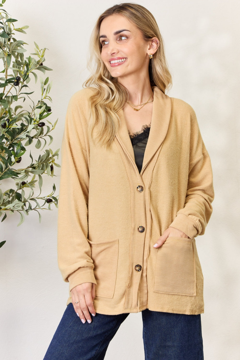 Heimish Full Size Button Up Long Sleeve Cardigan 