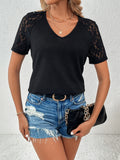 Ivy Lane Lace Detail V-Neck Short Sleeve T-Shirt 