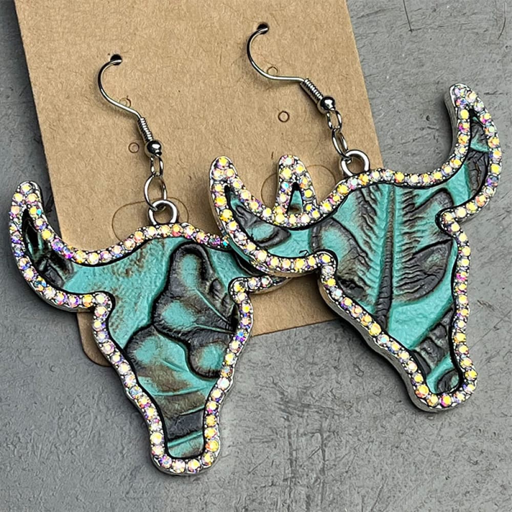 Rhinestone Trim Alloy Bull Earrings 