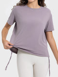 Millennia Drawstring Round Neck Short Sleeve Active T-Shirt 