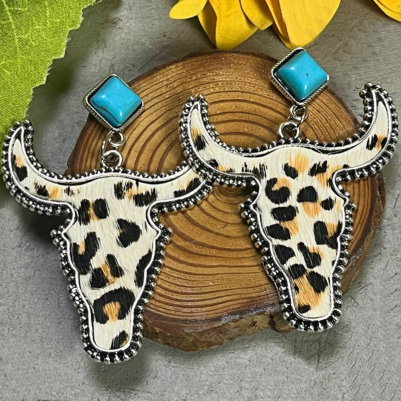 Bull Shape Turquoise Dangle Earrings 