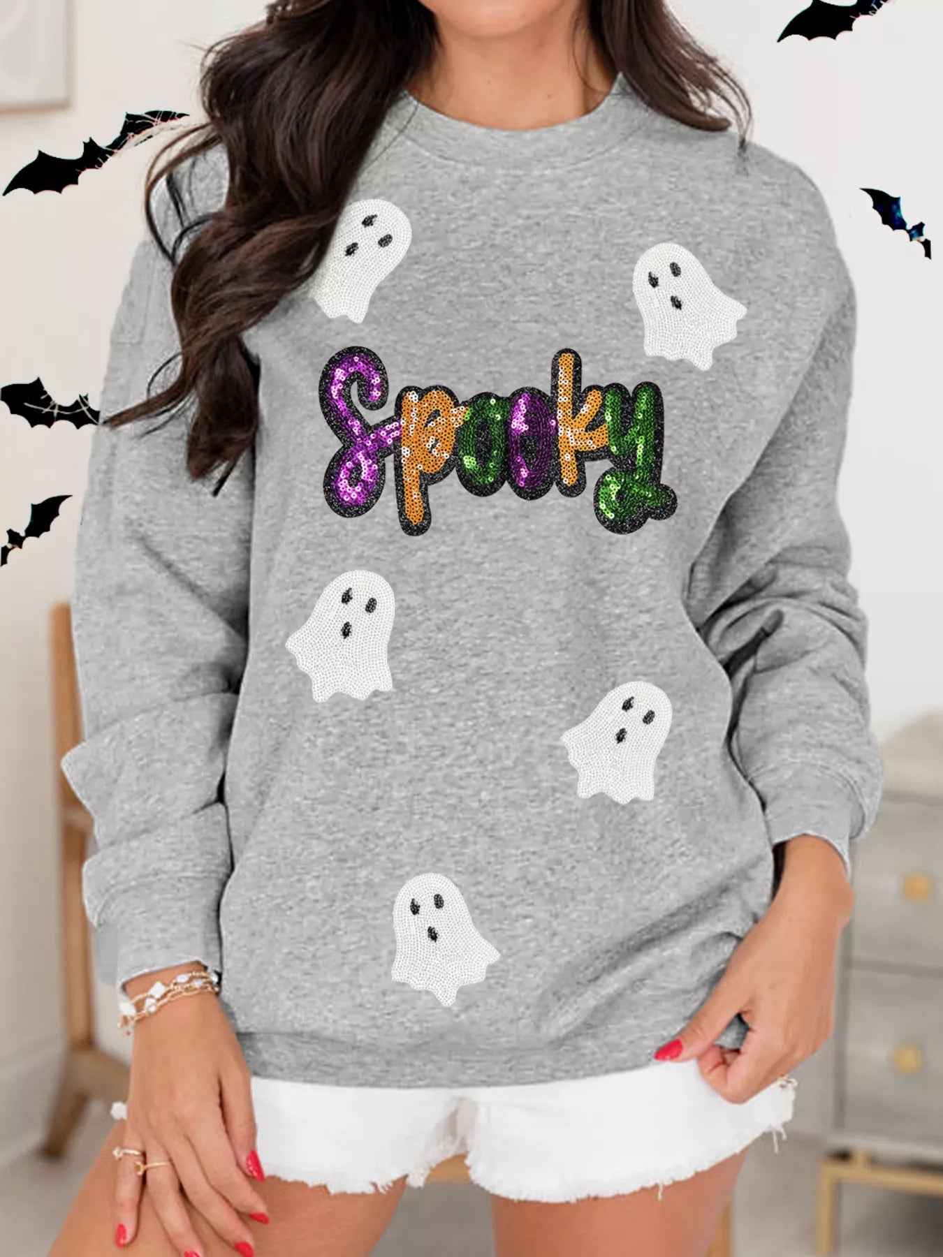 Halloween Spooky Ghost Sequin Sweatshirt 