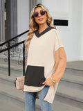 Double Take Contrast Hooded Long Sleeve Top 