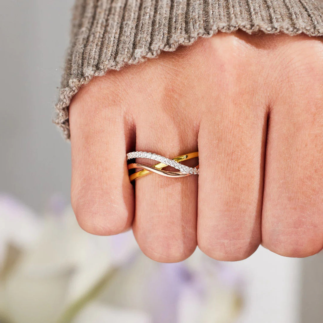 Crisscross Gold-Plated 925 Sterling Silver Ring 
