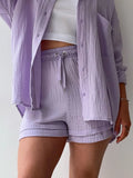 Textured Button Up Shirt and Shorts Set Two Piece Dresses