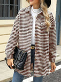 Houndstooth Button Up Long Sleeve Coat 