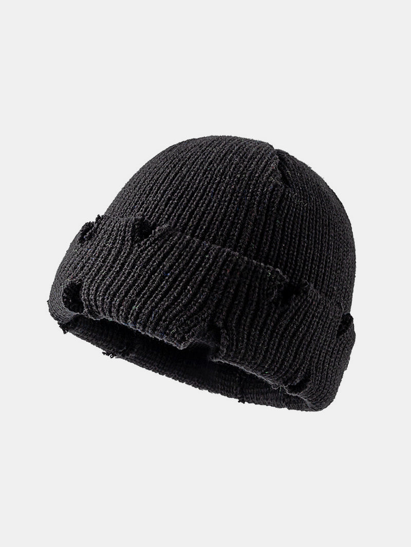 Distressed Cuffed Knit Hat 