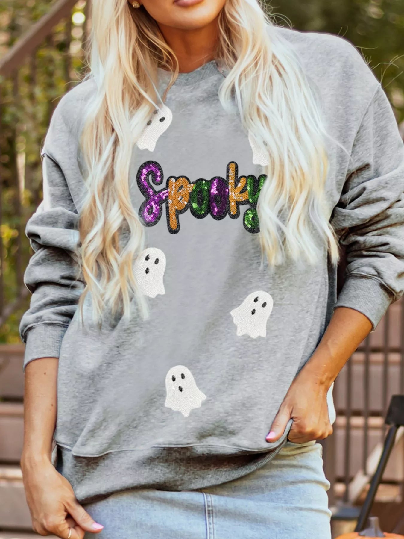 Halloween Spooky Ghost Sequin Sweatshirt 