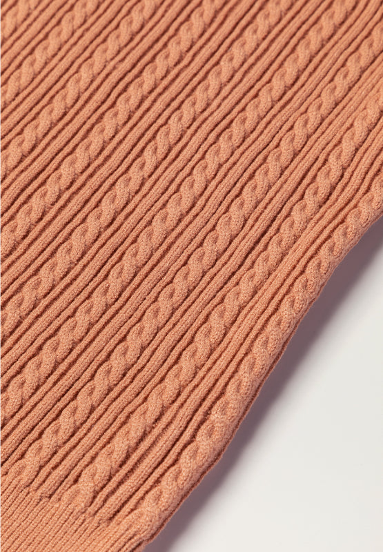 Cable Knit Round Neck Flounce Sleeve Sweater 