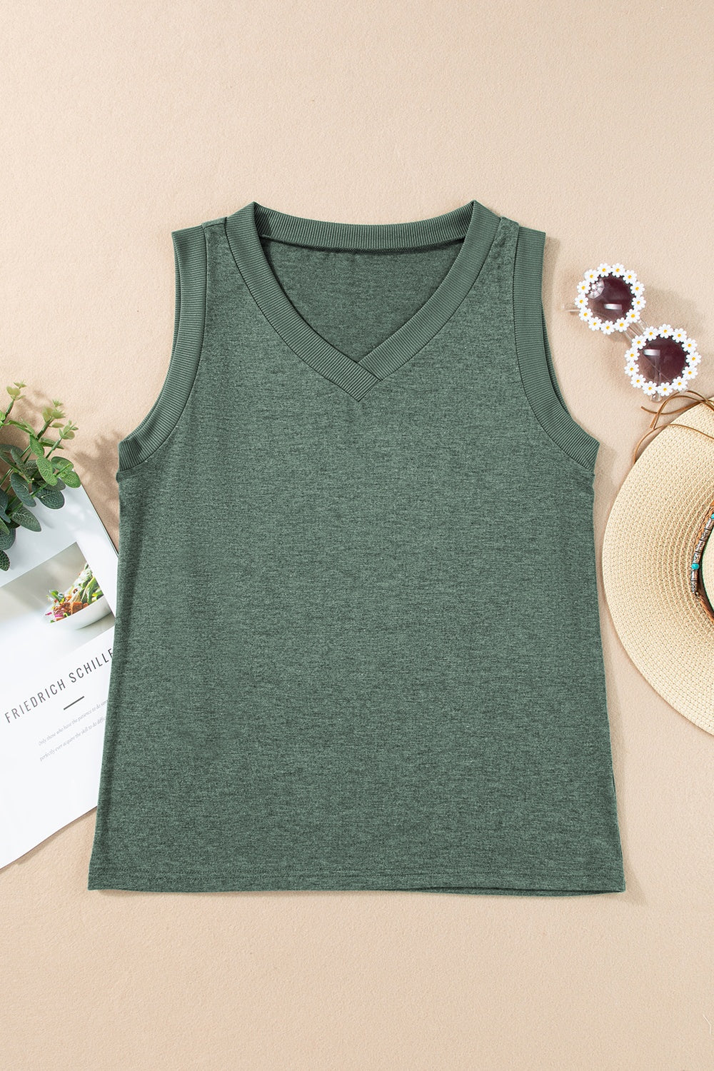V-Neck Wide Strap Tank 