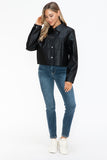 Snobbish Snap Down Long Sleeve PU Leather Jacket 