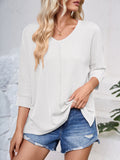 Lovelet Textured Round Neck Three-Quarter Sleeve Blouse 