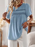 Devine Lace Detail Round Neck Short Sleeve Blouse 