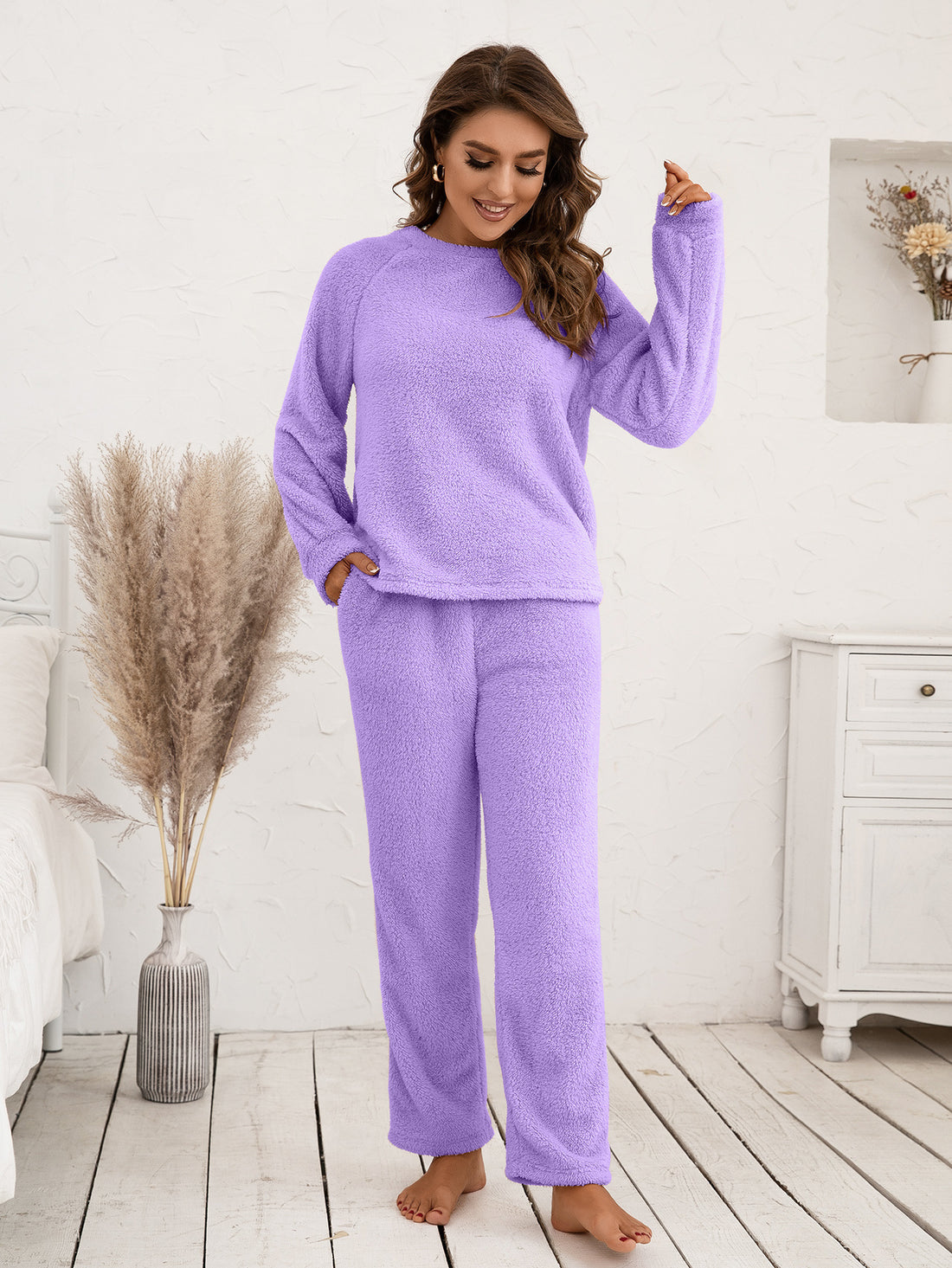 Ivy Lane Teddy Long Sleeve Top and Pants Lounge Set 