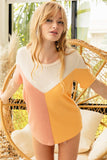 BiBi Round Neck Color Block Short Sleeve T-Shirt 