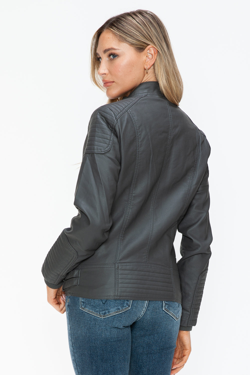 Snobbish Faux Leather Biker Jacket with Side Zip Pockets 