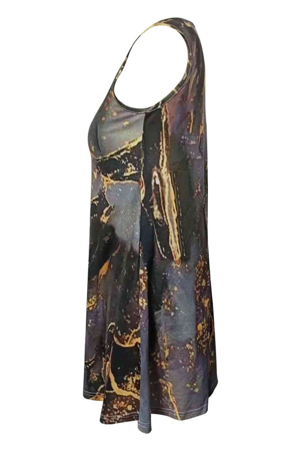 Shiny Abstract Print Round Neck Sleeveless Dress with Pockets Dresses