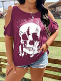Plus Size Skeleton Graphic Round Neck Cold Shoulder T-Shirt 