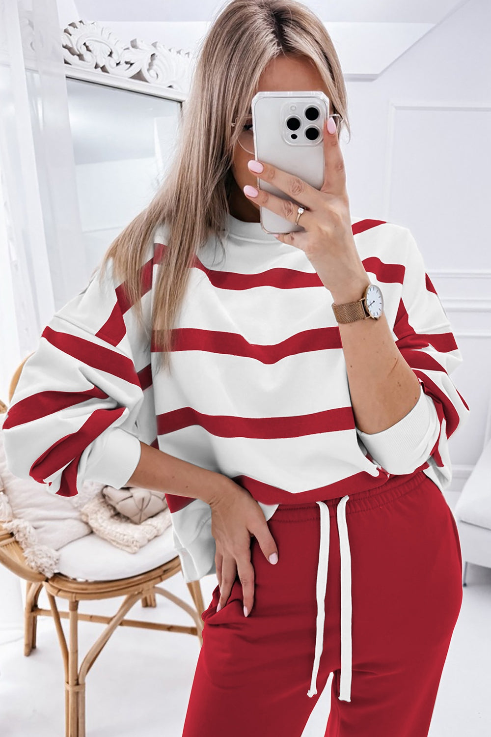 Striped Round Neck Long Sleeve Top and Pants Set 