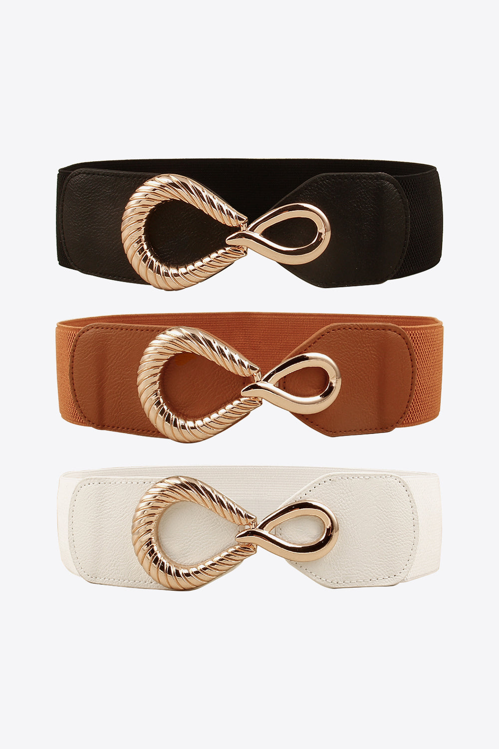 Ribbed Alloy Buckle Elastic Belt 