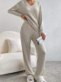 Ribbed Knit V-Neck Top and Pants Lounge Set Lingerie & Nightwear