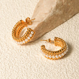 Stainless Steel Pearl C-Hoop Earrings 