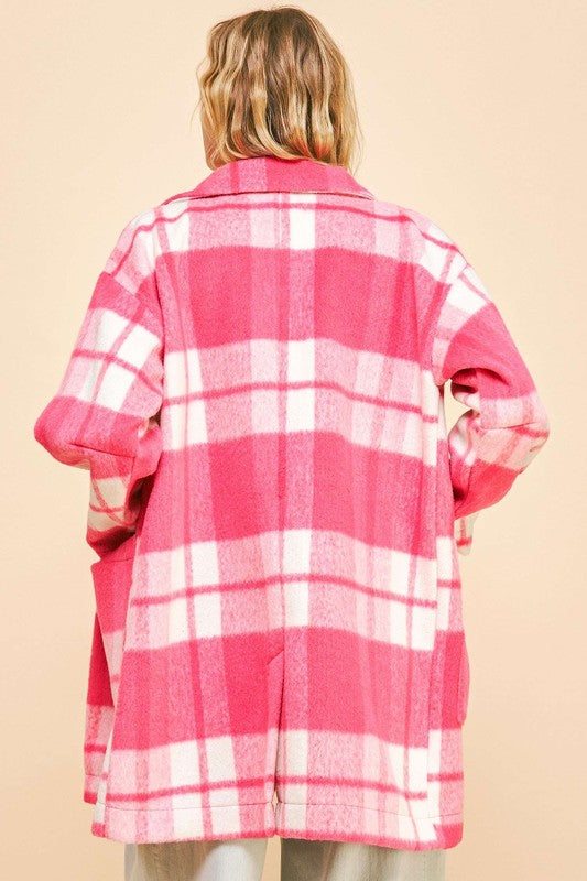 Davi & Dani Plaid Open Front Drop Shoulder Longline Coat 