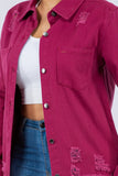 American Bazi Distressed Button Up Long Sleeve Denim Jacket 