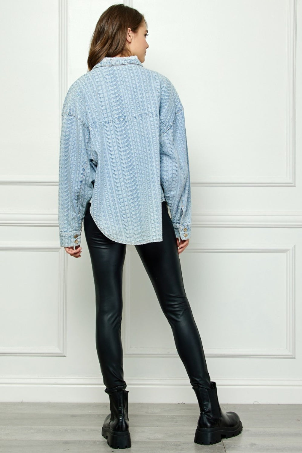 Veveret Button Up Dropped Shoulder Denim Top 