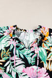 Plus Size Printed Tie Neck Short Sleeve Blouse 