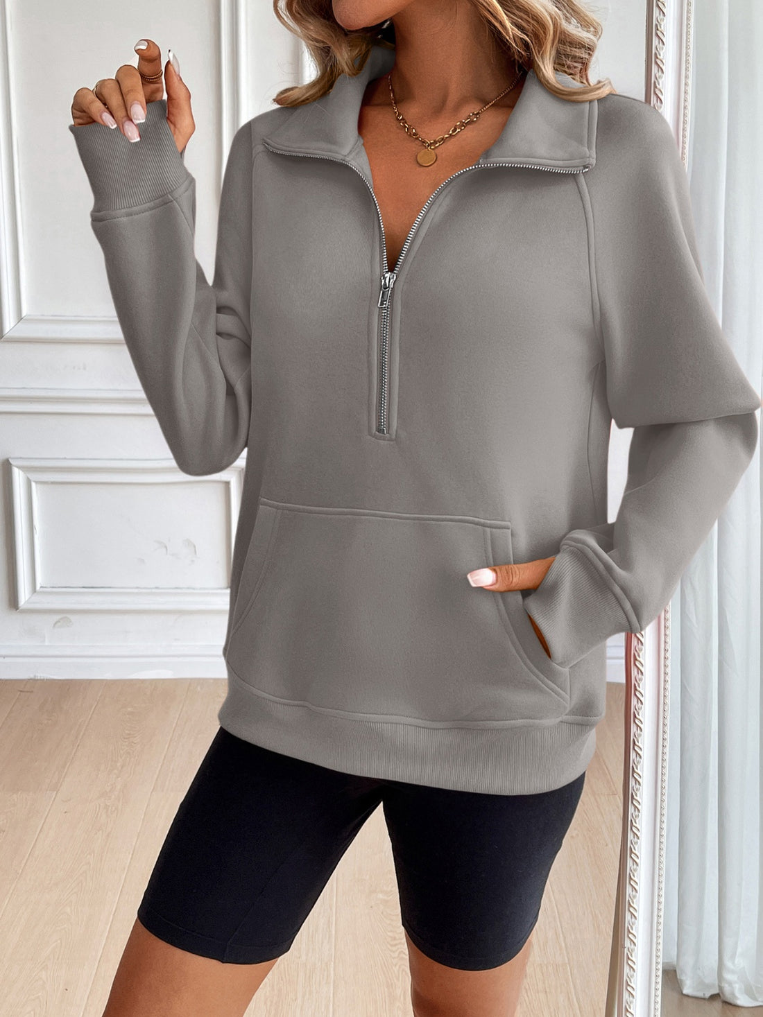 Ivy Lane Half Zip Raglan Sleeve Sweatshirt 