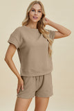 Double Take Full Size Texture Short Sleeve Top and Shorts Set 