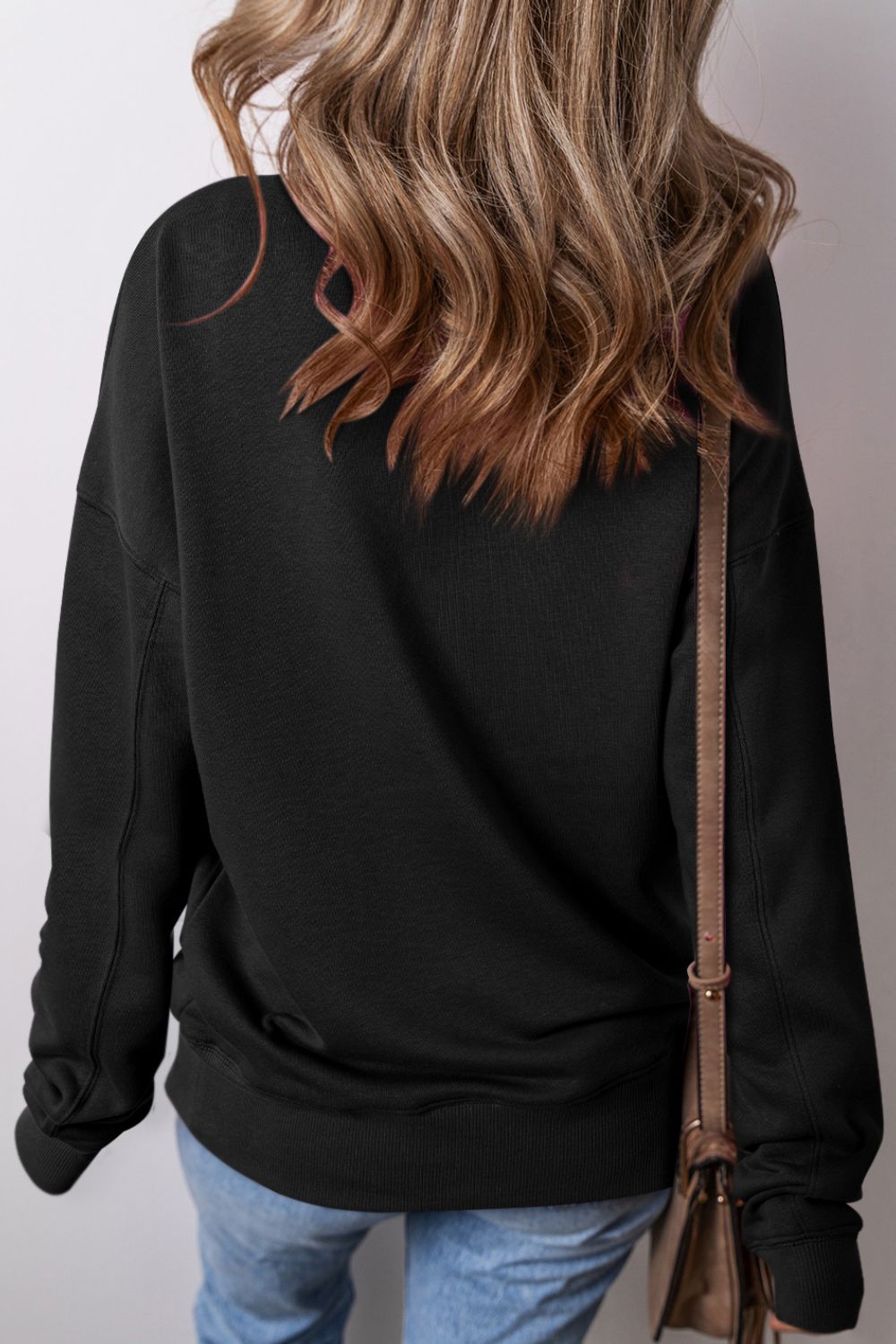 Solid Color Round Neck Long Sleeve Sweatshirt 