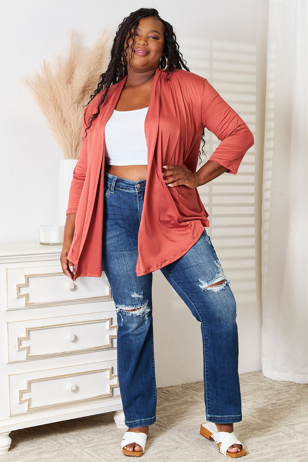 Culture Code Full Size Open Front Cardigan 