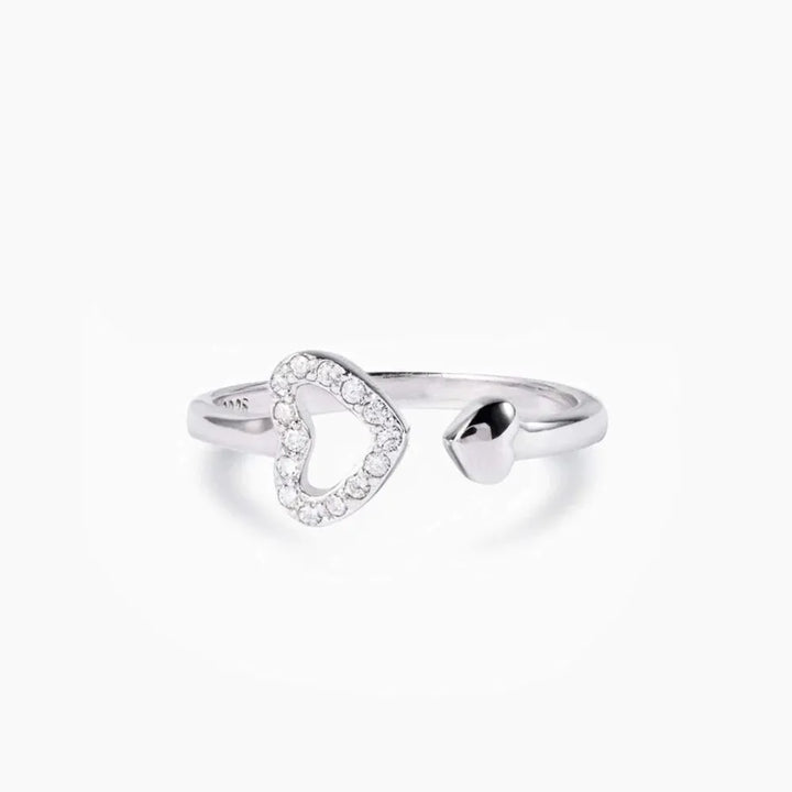 925 Sterling Silver Inlaid Zircon Heart Open Ring 