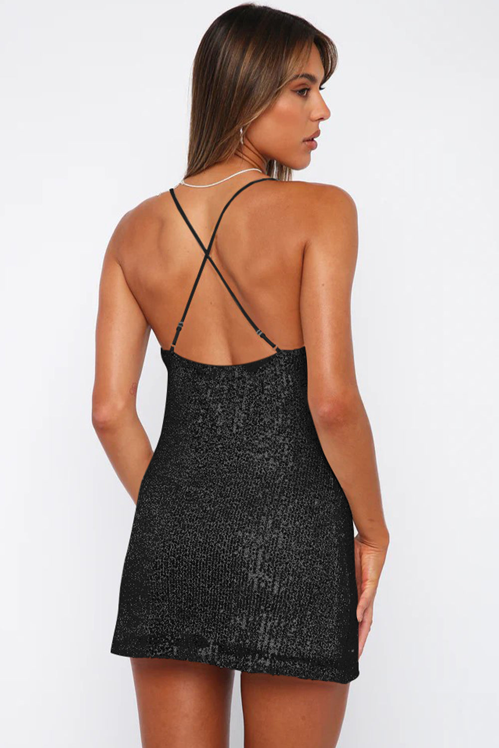 Cowl Neck Contrast Sequin Sleeveless Mini Dress 