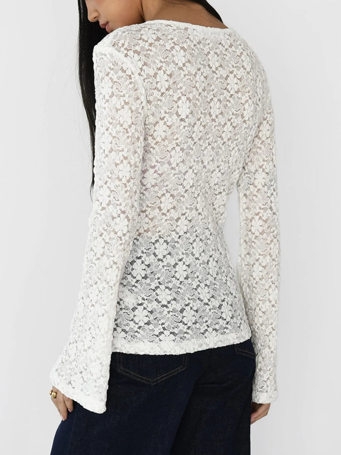 Lace V-Neck Flare Sleeve T-Shirt 