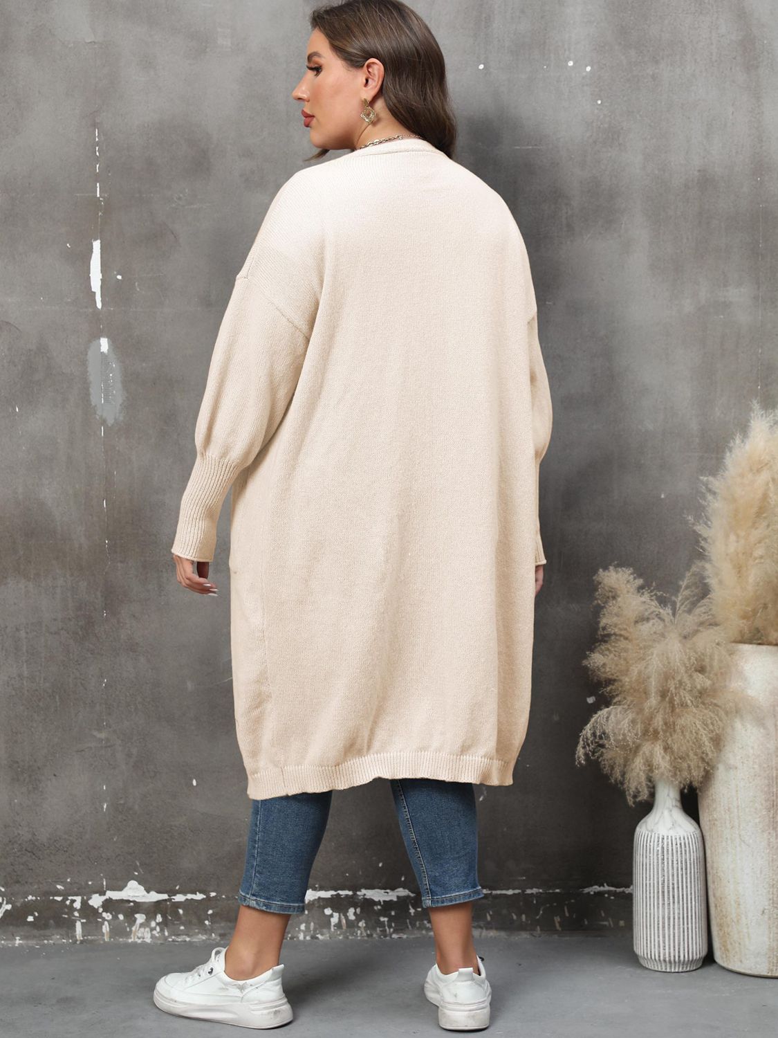 Plus Size Long Sleeve Pocketed Cardigan 