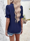 Devine Eyelet Mock Neck Flounce Sleeve Blouse 