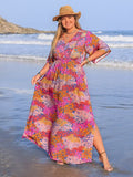 Plus Size Printed V-Neck Half Sleeve Maxi Dress Dresses