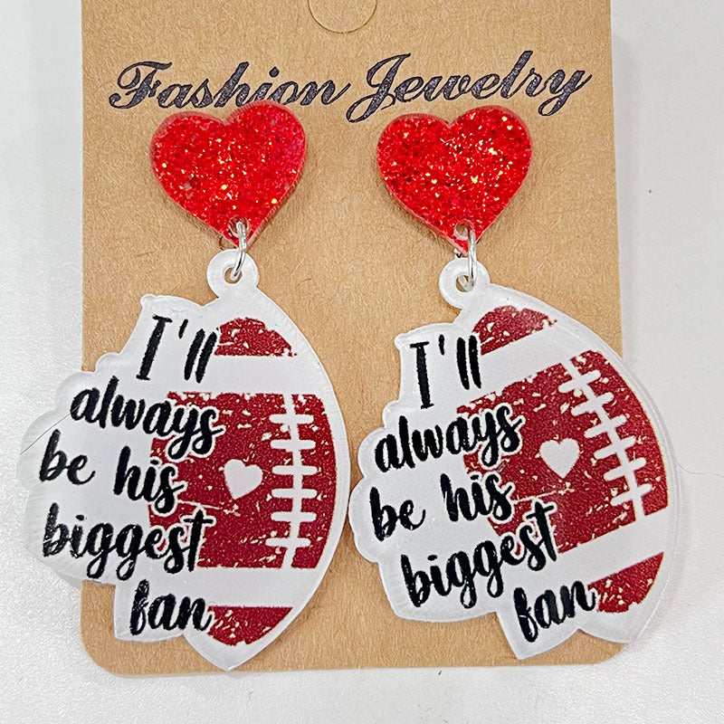 Heart Shape Sports Theme Acrylic Dangle Earrings 