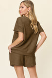 Double Take Full Size Texture Short Sleeve T-Shirt and Drawstring Shorts Set 