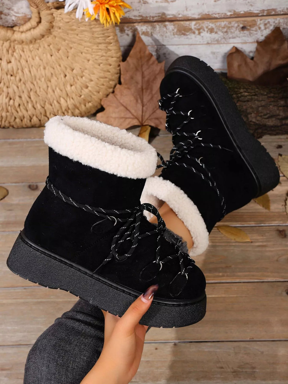 Round Toe Lace Up Platform Boots 