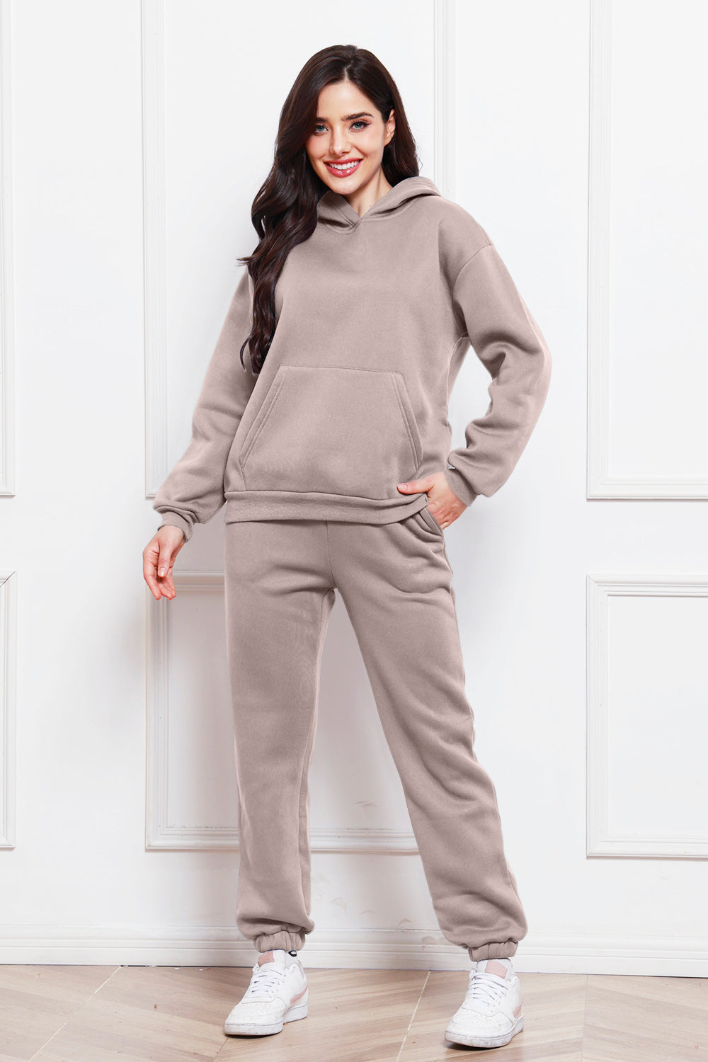 Drop Shoulder Long Sleeve Hoodie and Pants Set 