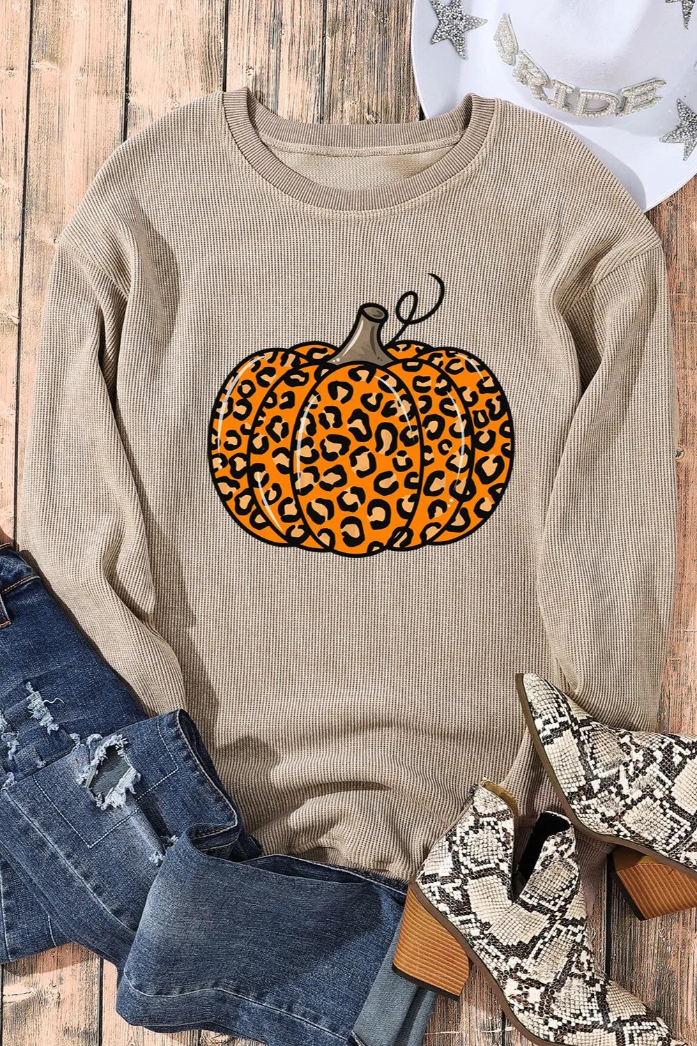 Pumpkin Round Neck Long Sleeve Sweatshirt 