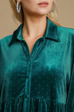 Umgee Full Size Polka Dot Collared Neck Button Up Shirt 