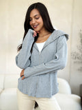 Culture Code Full Size Ribbed Zip Up Drawstring Hooded Jacket 