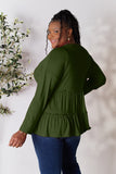 Double Take Half Button Long Sleeve Ruffle Hem Blouse 