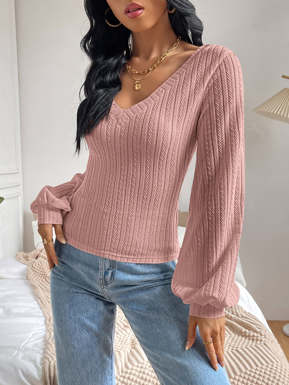 Honey V-Neck Long Sleeve T-Shirt 